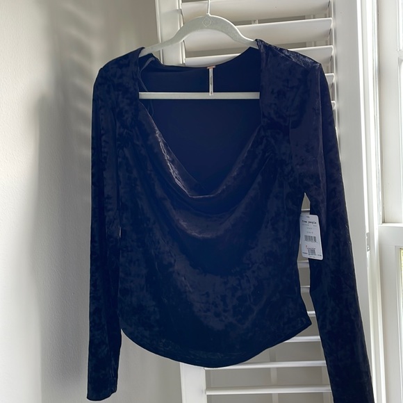 Free People Black Velvet Blouse M - Picture 1 of 3